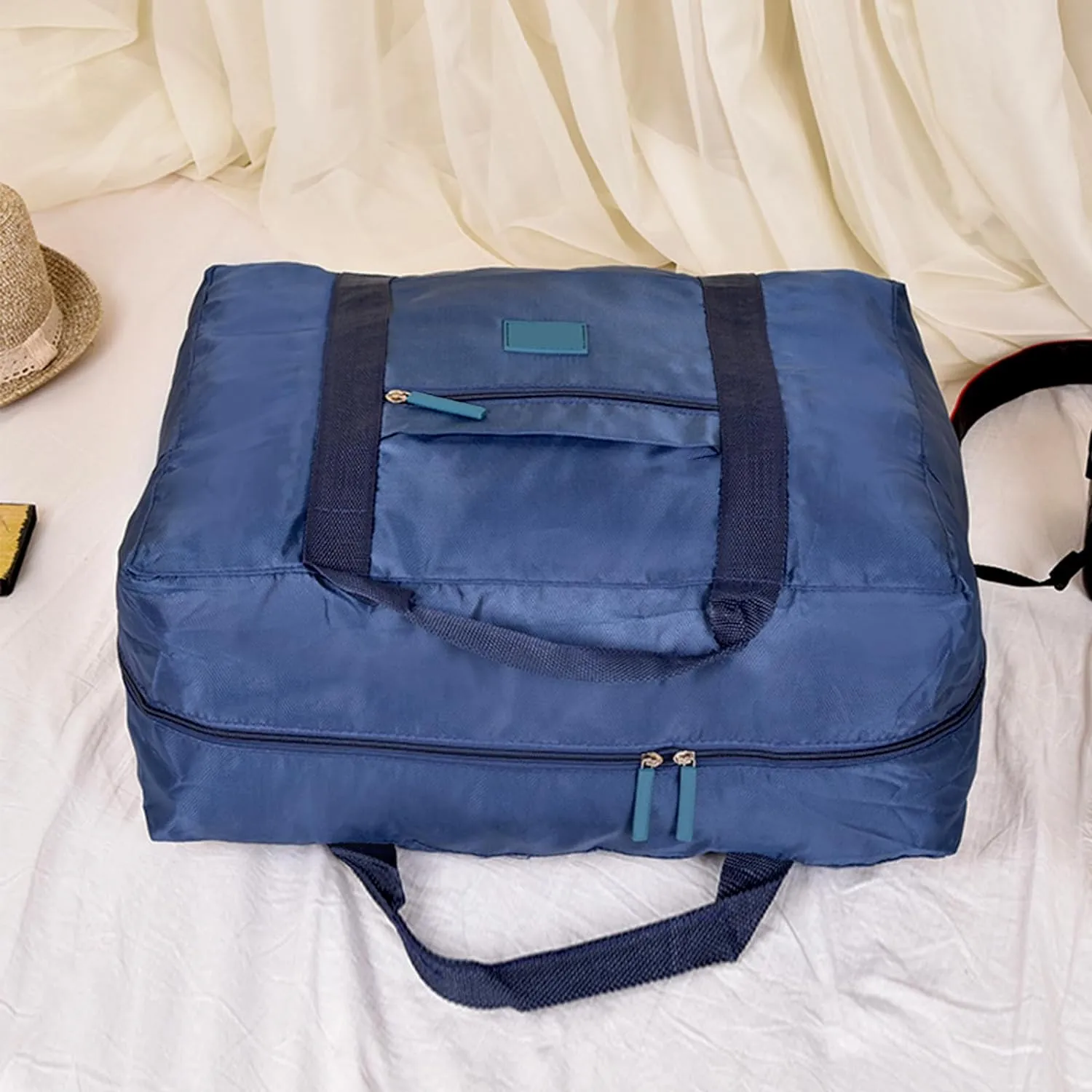 INVODA Travel Bag Lightweight Foldable Travel Duffel Bag Waterproof Sports Gym Bag Tote Carry On Luggage Bag Weekender Overnight Bag (Green Blue)
