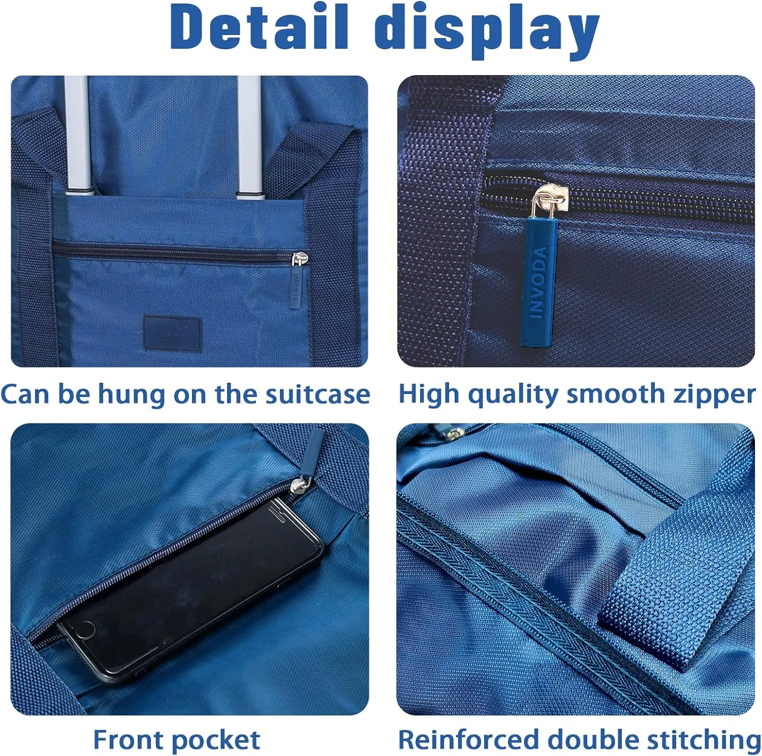 INVODA Travel Bag Lightweight Foldable Travel Duffel Bag Waterproof Sports Gym Bag Tote Carry On Luggage Bag Weekender Overnight Bag (Green Blue)