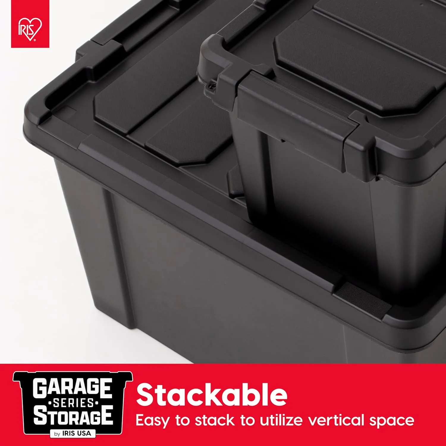 IRIS USA 20 Gallon Lockable Storage Bins with Lids, 6 Pack - Made in USA, Heavy Duty, Stackable Containers, Garage Organizing Bins Moving Tubs, Rugged Sturdy Equipment Utility Box - Black