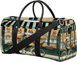 Italian Girl Bicycle Travel Duffel Bag for Women Men Small Sport Gym Bag Waterproof Weekender Overnight Lightweight Carry on Foldable Gym Bag for Training Swim Yoga Traveling Handbag