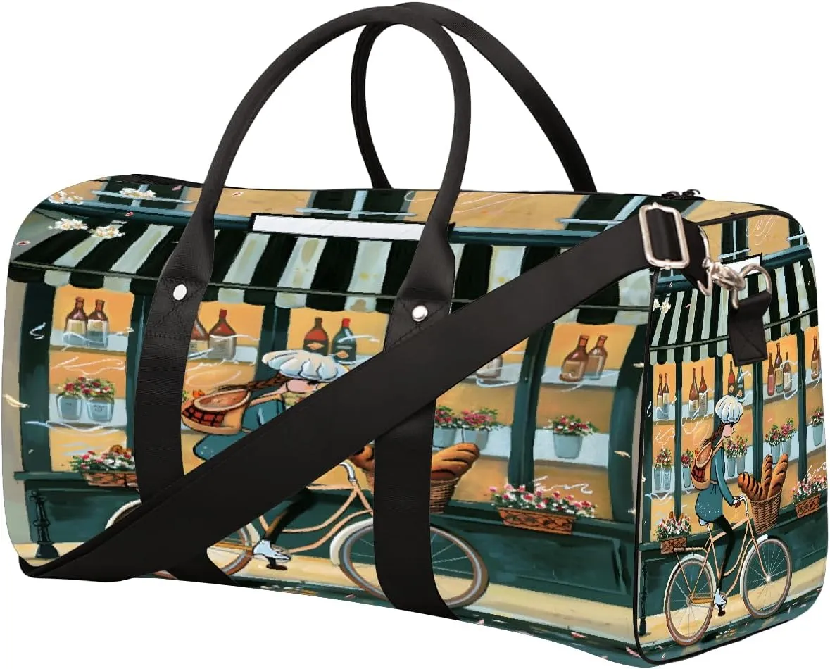 Italian Girl Bicycle Travel Duffel Bag for Women Men Small Sport Gym Bag Waterproof Weekender Overnight Lightweight Carry on Foldable Gym Bag for Training Swim Yoga Traveling Handbag