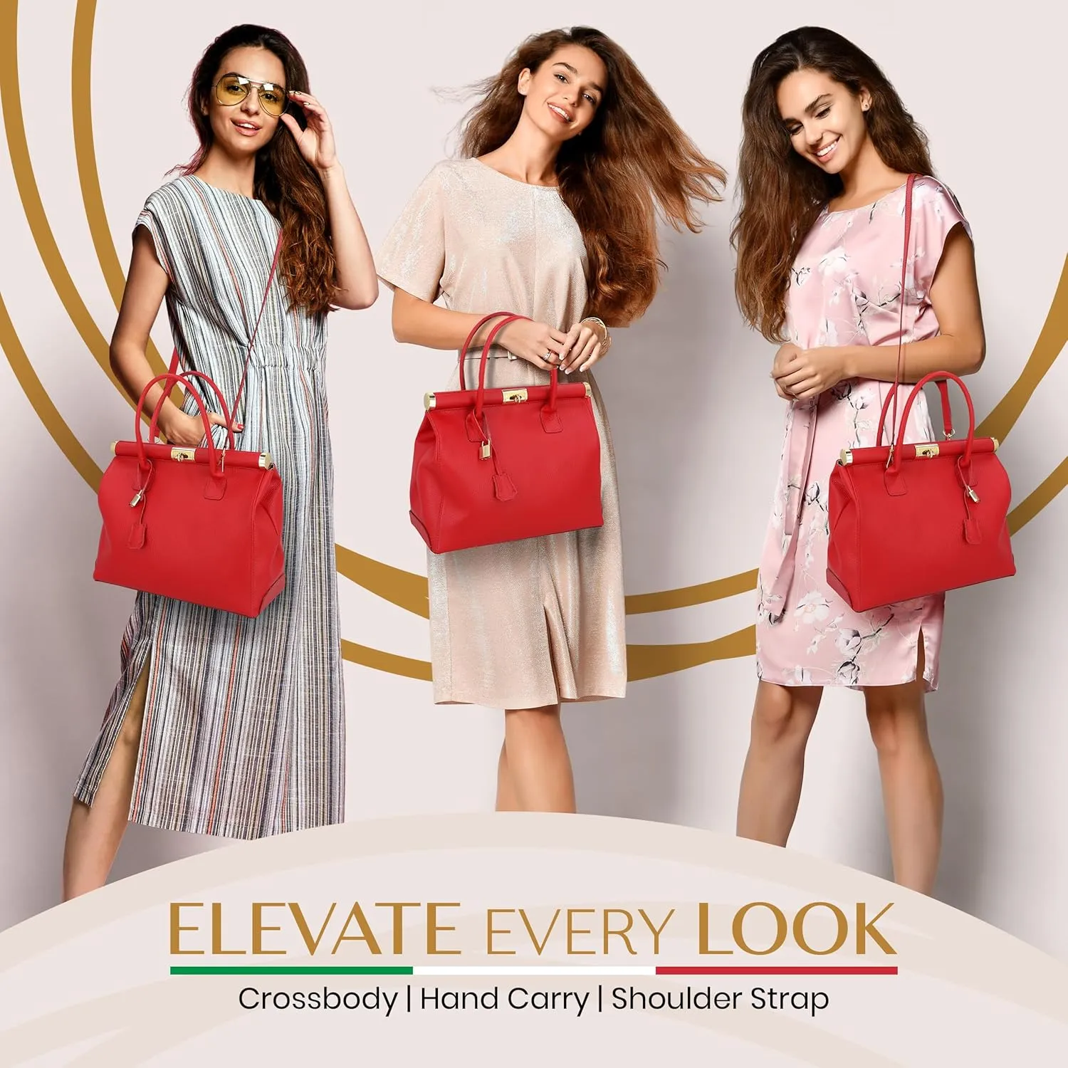 Italian Leather Handbags for Women - Spacious Interior, Durable Hardware, Crossbody Strap, Handmade