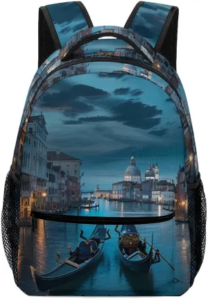 Italy Venice Grand Canal At Night Backpack Travel Backpack Casual Travel Bag Lightweight Daypack Work Bag Business Backpack for Adult