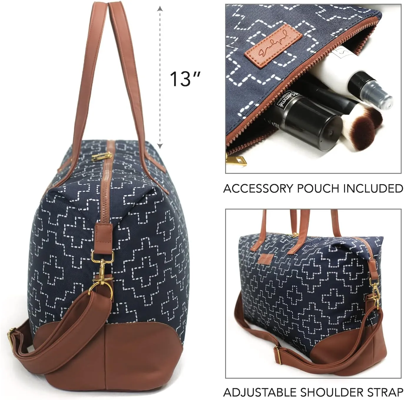Jadyn Luna Women's Weekender Bag and Travel Duffel, Large 37 Liter Capacity (Sashiko)