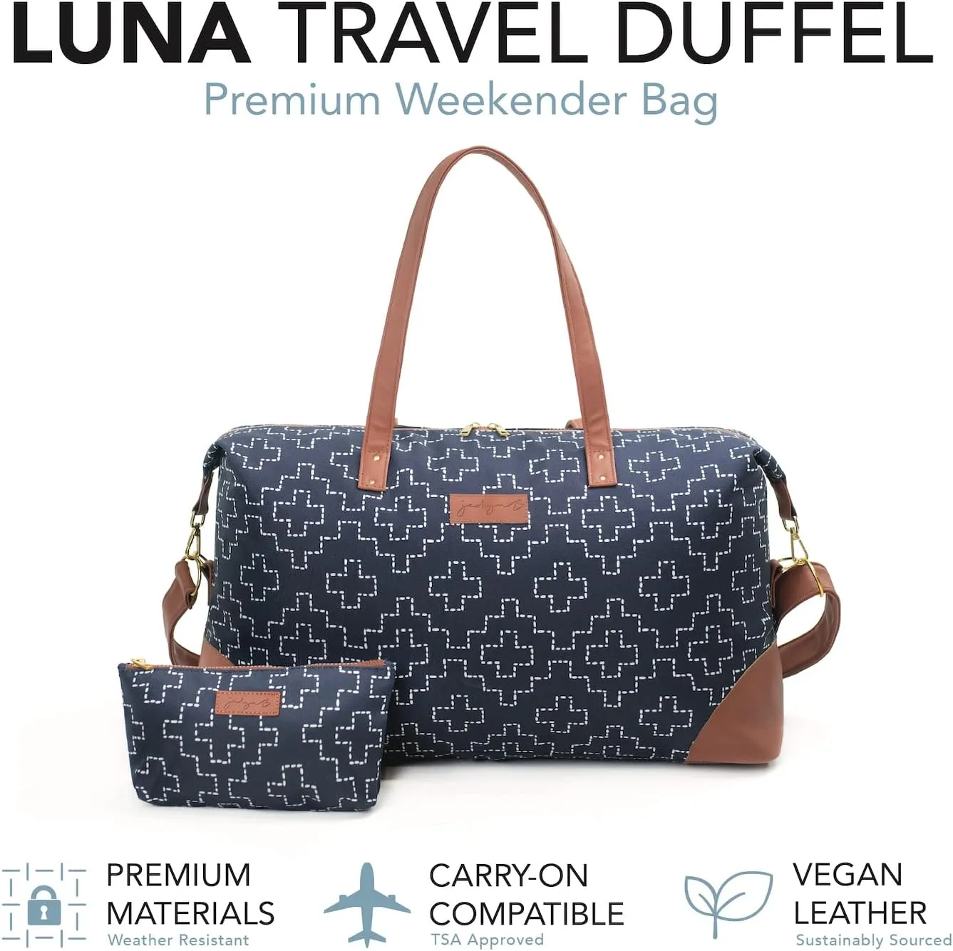 Jadyn Luna Women's Weekender Bag and Travel Duffel, Large 37 Liter Capacity (Sashiko)