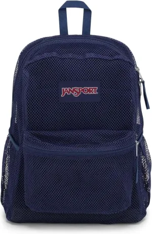 JanSport Eco Mesh Backpack, Red Tape, 17” x 12.5” x 6” - Large Semi-Transparent Bag for Adults with Laptop Sleeve, Padded Back Panel, Navy