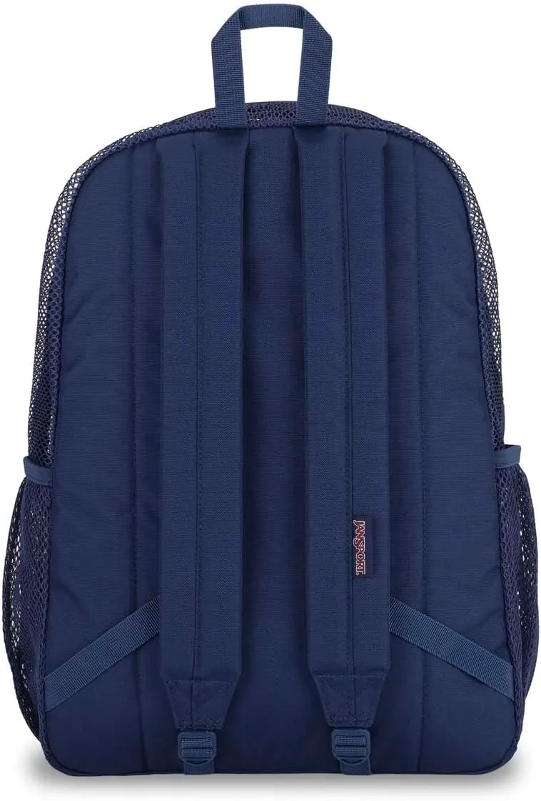 JanSport Eco Mesh Backpack, Red Tape, 17” x 12.5” x 6” - Large Semi-Transparent Bag for Adults with Laptop Sleeve, Padded Back Panel, Navy
