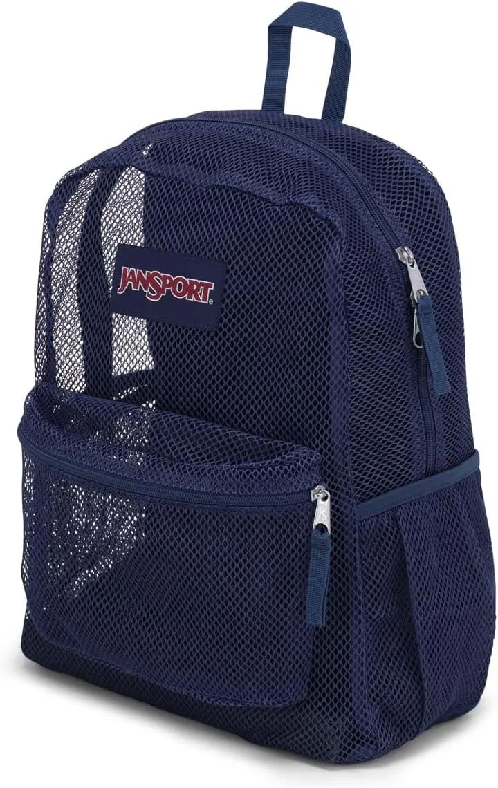 JanSport Eco Mesh Backpack, Red Tape, 17” x 12.5” x 6” - Large Semi-Transparent Bag for Adults with Laptop Sleeve, Padded Back Panel, Navy