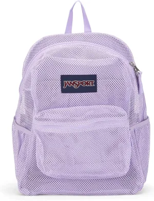 JanSport Eco Mesh Backpack, Red Tape, 17” x 12.5” x 6” - Large Semi-Transparent Bag for Adults with Laptop Sleeve, Padded Back Panel, Pastel Lilac