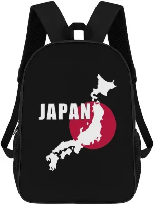 Japan Map Japanese Flag 17 Inches Travel Backpacks Funny Shoulder Bag Lightweight Daypack