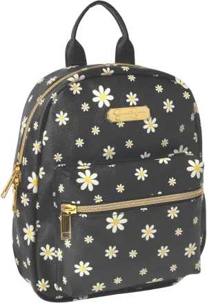 Jessica Simpson Mini Waterproof Vegan Leather Backpack for Women for Work, College, Recreation, Commuting & Traveling in Black Flowers