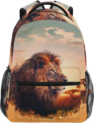 Jungle Animal Lion Kid's Shool Backpack for Girls Boys,Laptop Travel Backpack for Elementary Middle School Bag Teenagers Bookbag with Comfy Shoulder Starp,16.9" H