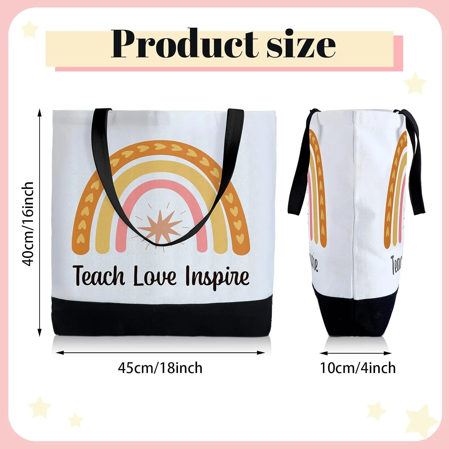 Jutom 2 Pack Teacher Canvas Totes Bag Teacher Appreciation Gifts Love Inspire Teach Rainbow Gift Bag Tote Handbags Reusable