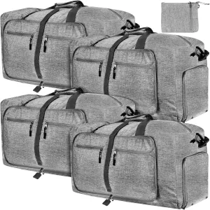 Kacctyen 4 Pcs Travel Duffle Bags 65l Foldable Duffel Weekender Bags with Shoes Compartment and Adjustable Strap Waterproof Gym Bag Overnight Luggage Backpack Weekender Backpack for Men Women(Gray)