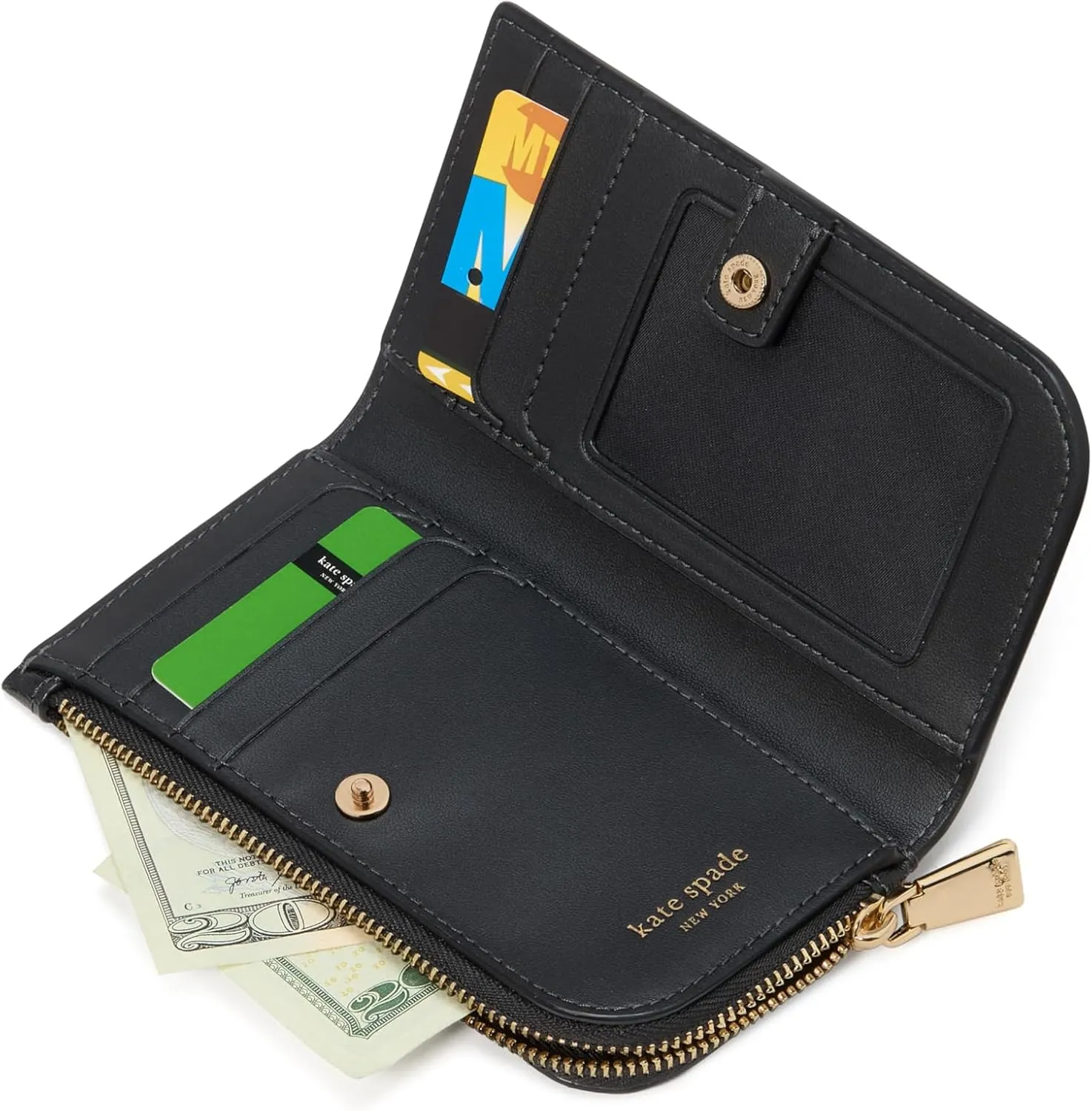 kate spade new york Devin Saffiano Leather Small Slim Bifold Wallet, Black