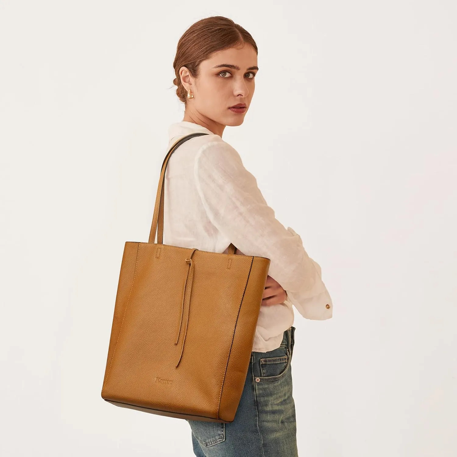 Kattee Genuine Leather Tote Bags for Women, Soft Shoulder Purses and Handbags, Casual Totes Work Travel