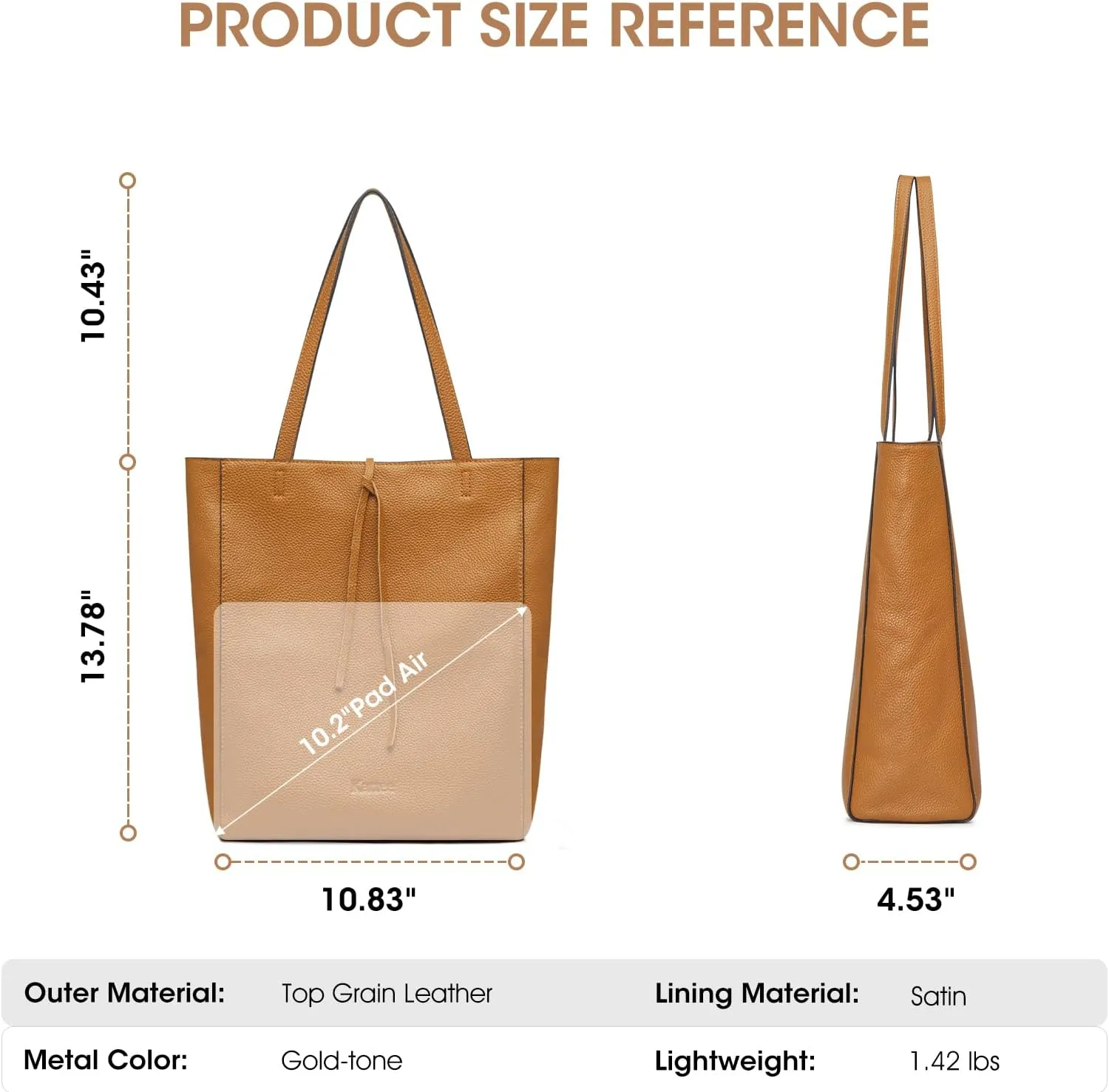Kattee Genuine Leather Tote Bags for Women, Soft Shoulder Purses and Handbags, Casual Totes Work Travel