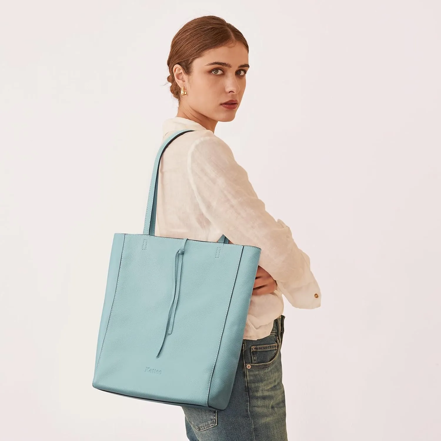 Kattee Genuine Leather Tote Bags for Women, Soft Shoulder Purses and Handbags, Casual Totes Work Travel