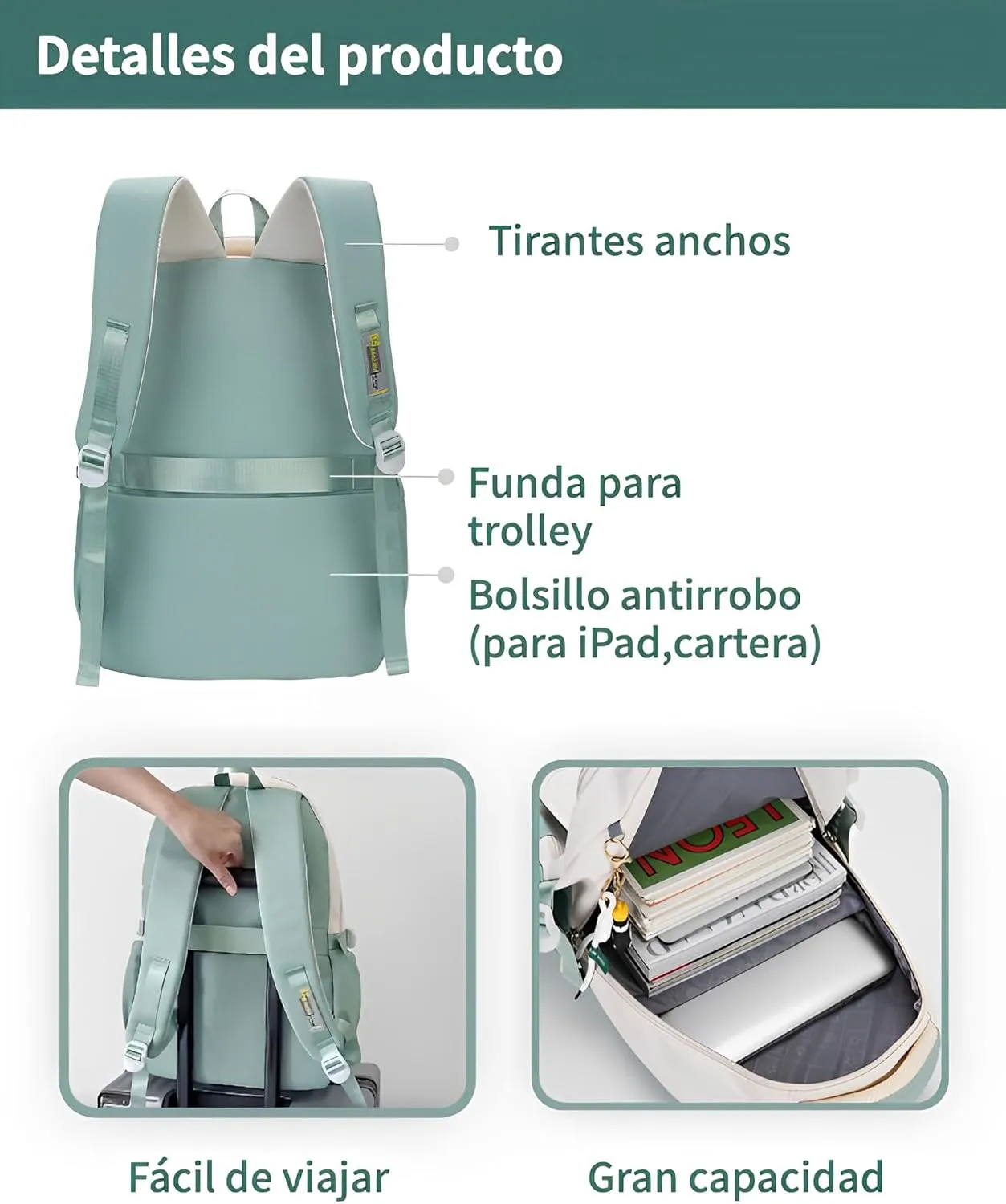 Kawaii Backpack With Cute Accessories Spine Protection Anti-thief Cute Aesthetic Book Bag (Mint Green)