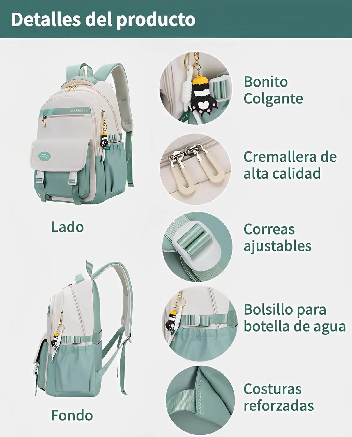 Kawaii Backpack With Cute Accessories Spine Protection Anti-thief Cute Aesthetic Book Bag (Mint Green)