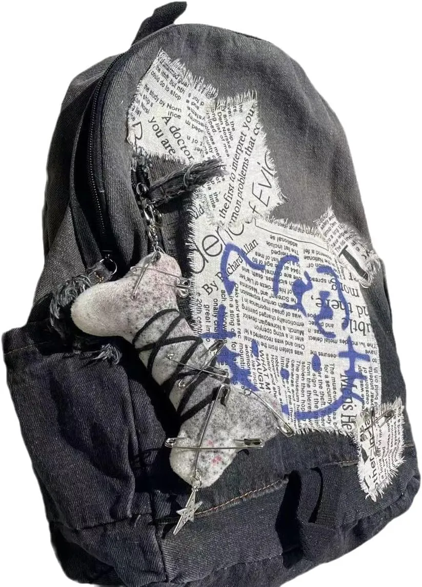 Kawaii Backpack with Kawaii Pin and Accessories, Harajuku Shoulder Bag Fashion Aesthetic Durable Kawaii Shoulder Bag (Gradual black)