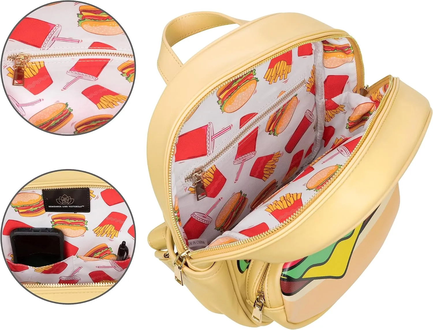 Kawaii Burger Backpack Purse | Women and Kids Fashion Backpack Purse | Faux Leather