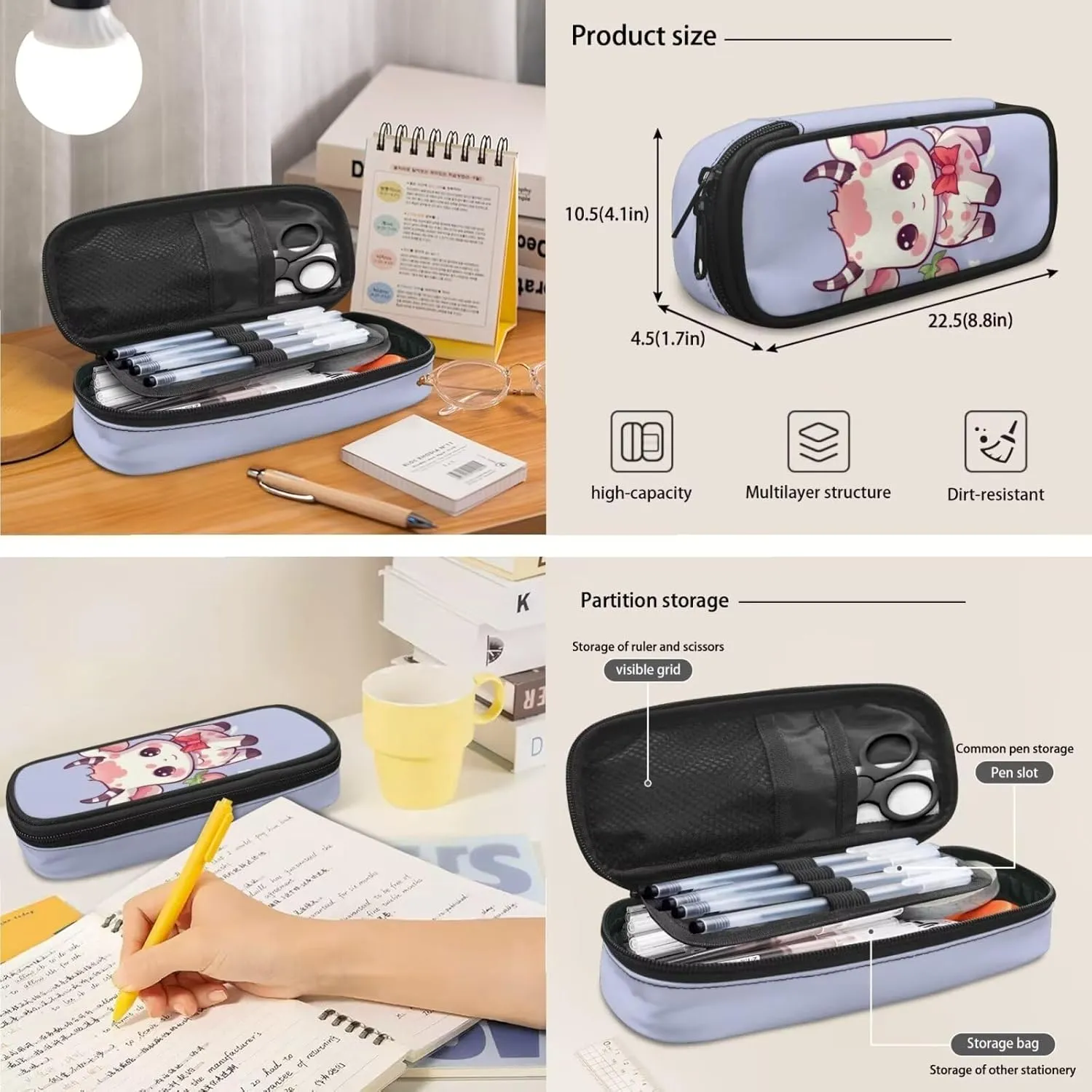 Kawaii Cow Backpacks for Boys with Lunch Box Multi-Functional Shoulder Bag for School Teens Leakproof Freezable Lunch Bag with Strap for Picnic Shopping Hiking
