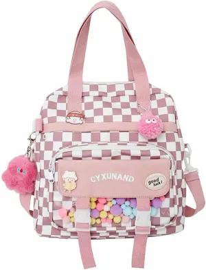 Kawaii Japanese Messenger Bag Cute School Bags Multifunction Laptop Backpack,Shoulder Bag Backpacks Travel Plaid Totes