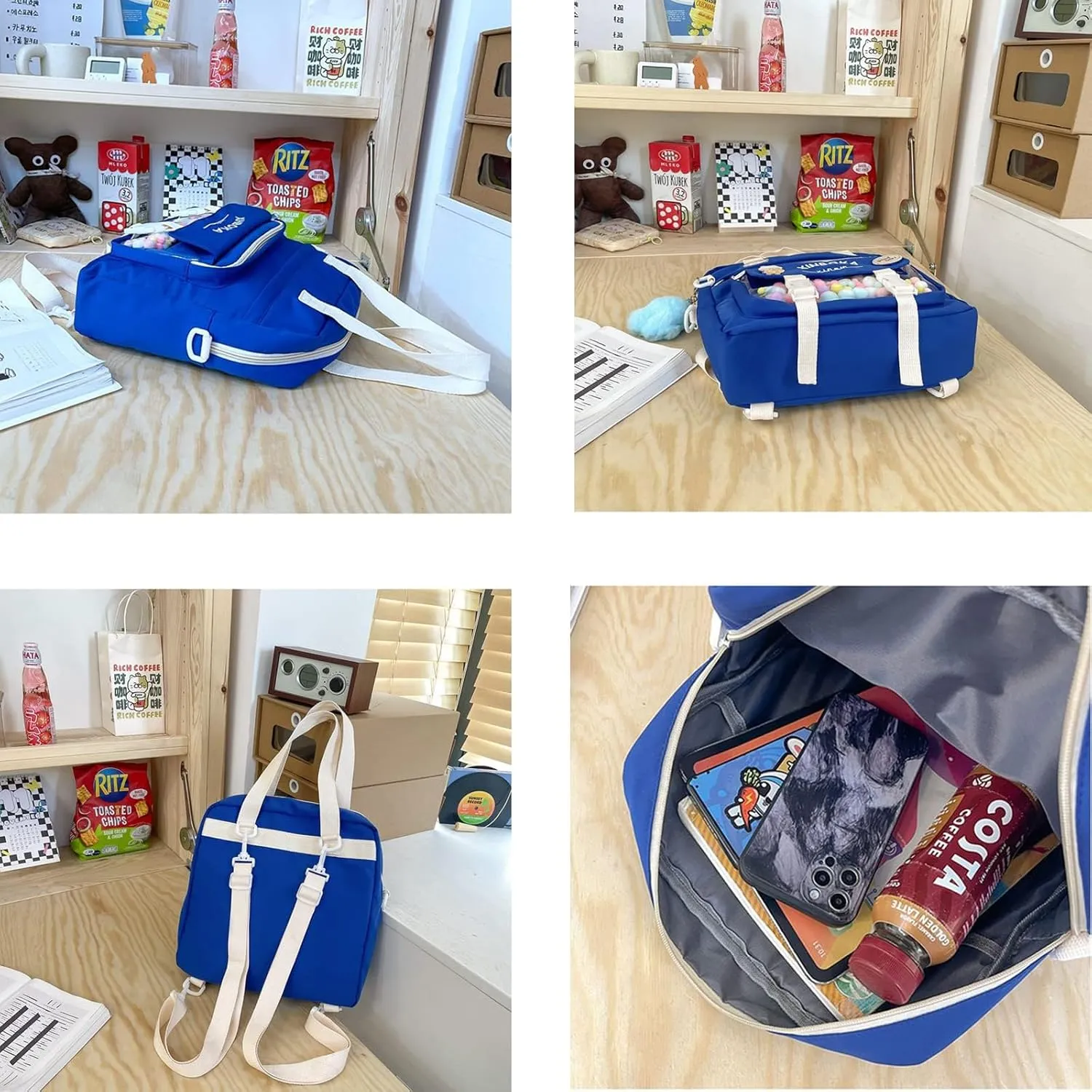 Kawaii Japanese Messenger Bag Cute School Bags Multifunction Laptop Backpack,Shoulder Bag Backpacks Travel Plaid Totes