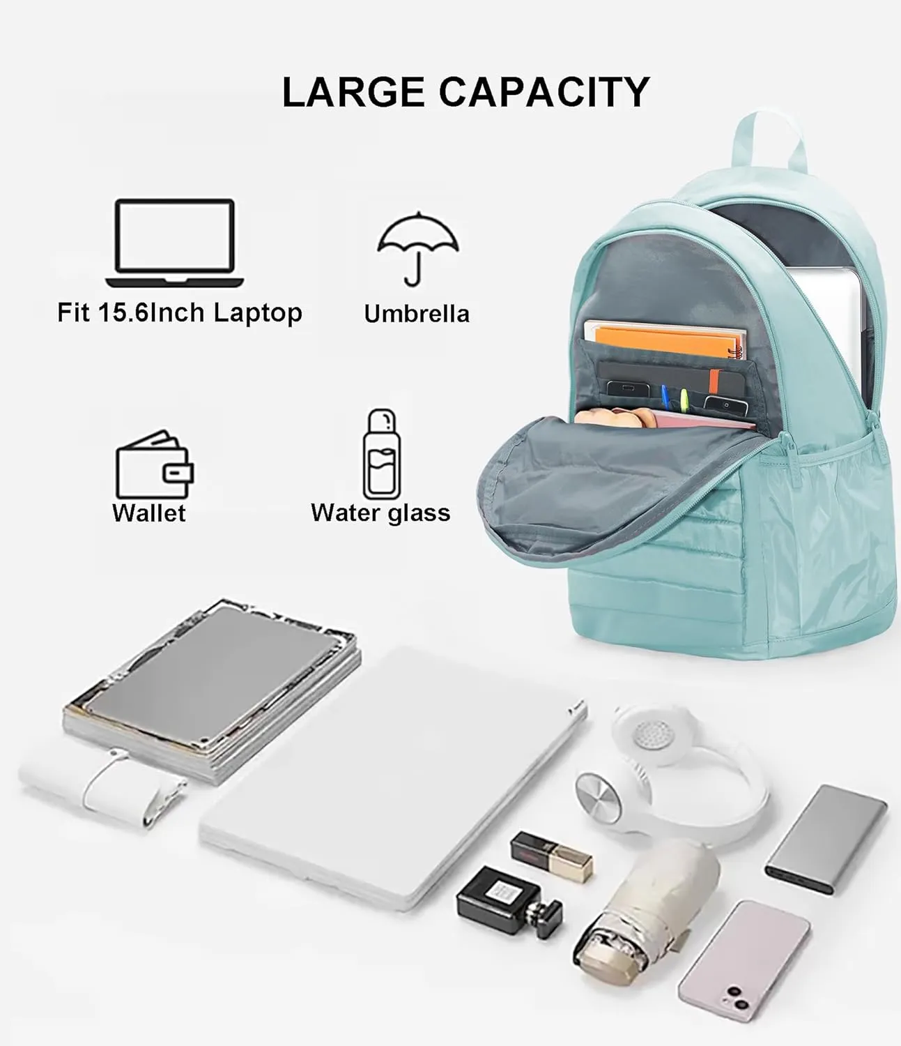 KEOFID Travel Backpack for Women Carry-On, Backpack Purse for Women, Anti-Theft Womens backpacks, School Backpacks for Boys and Girls, Casual Back pack for College, Bookbag(Light Green)