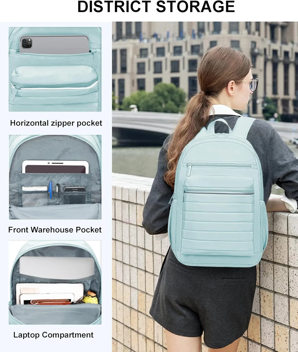 KEOFID Travel Backpack for Women Carry-On, Backpack Purse for Women, Anti-Theft Womens backpacks, School Backpacks for Boys and Girls, Casual Back pack for College, Bookbag(Light Green)