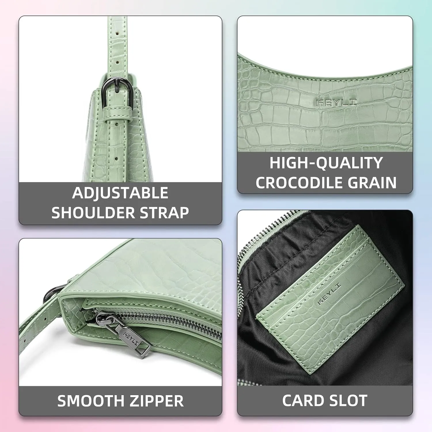 Keyli Shoulder Bag for Women Trendy Small Clutch Purse Zipper Closure Tote Shoulder Handbags with Adjustable Straps