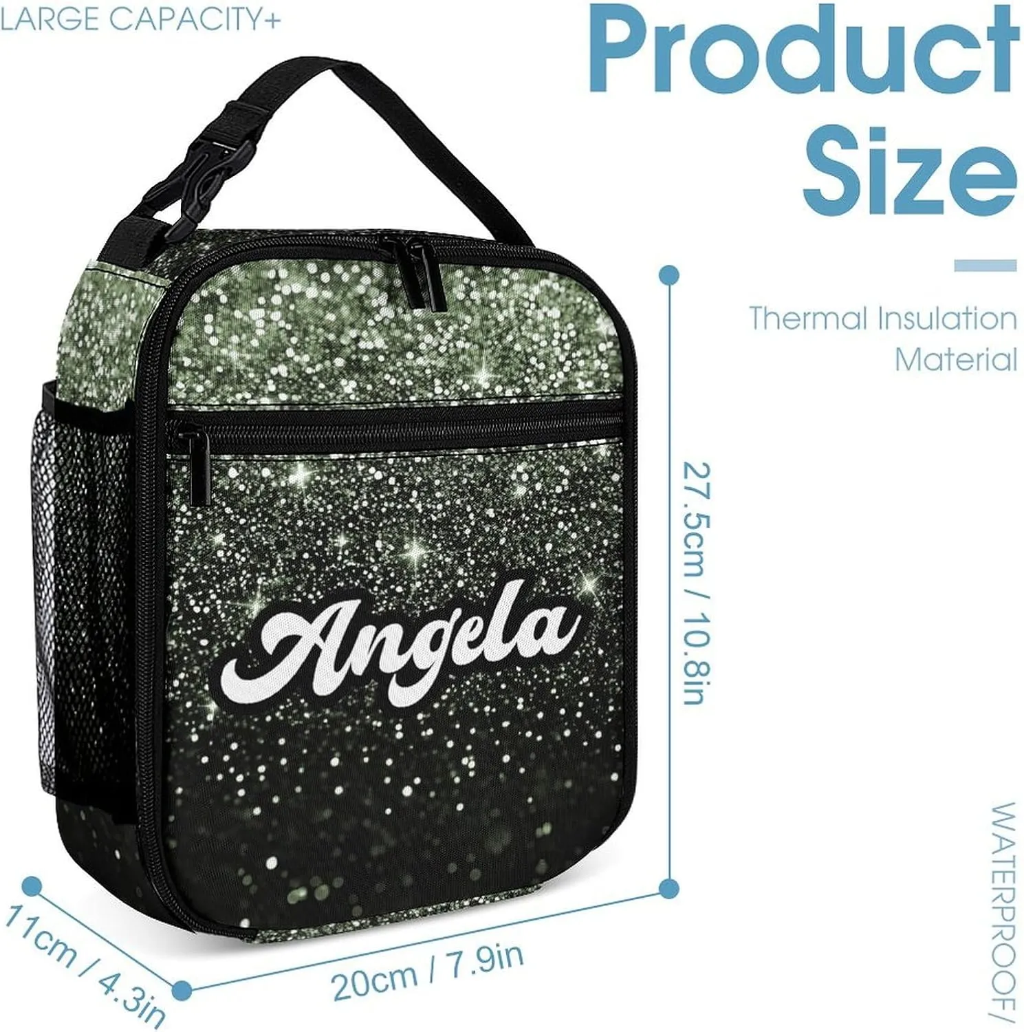 Kids Backpack with Lunch Box Set Casual Unisex School Bags Personalized Bling Glitter Sparking Print Backpack Shoulders Bags with Name Bookbag