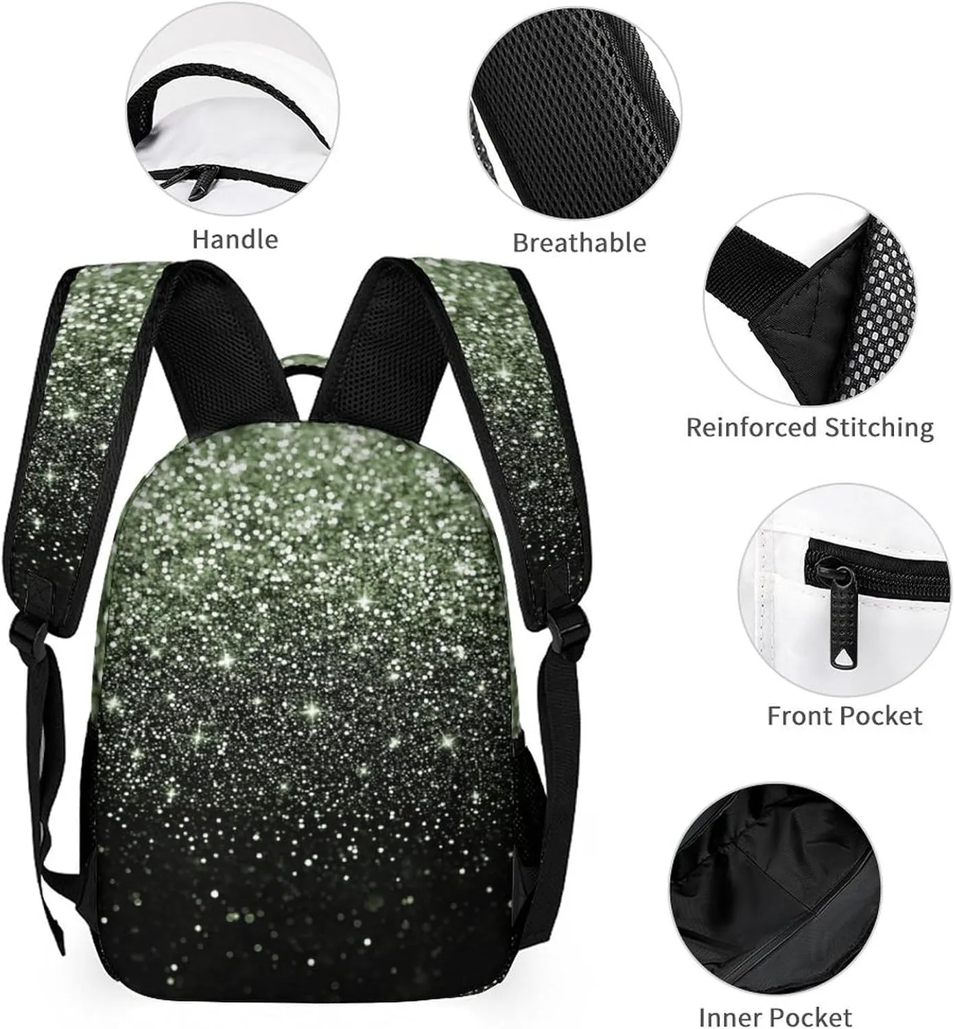 Kids Backpack with Lunch Box Set Casual Unisex School Bags Personalized Bling Glitter Sparking Print Backpack Shoulders Bags with Name Bookbag