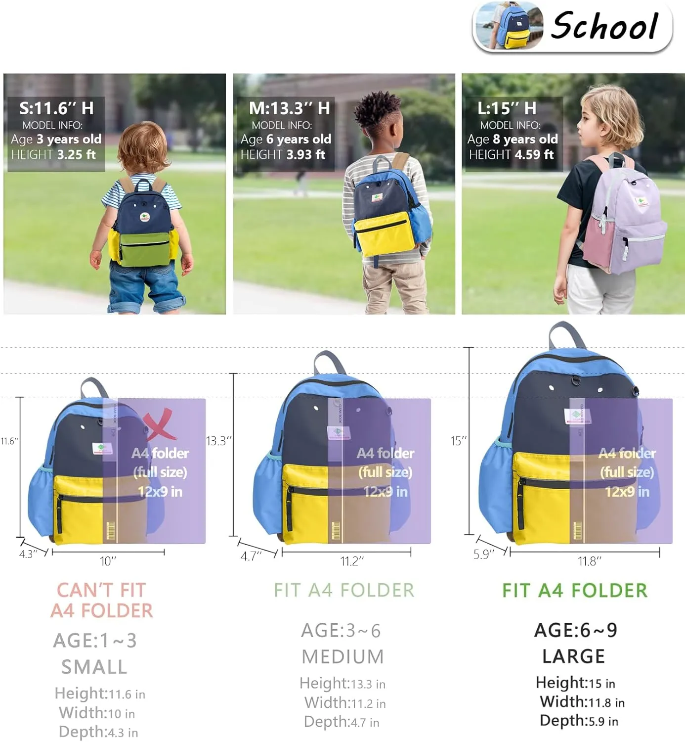 Kids Backpacks For Girls Boys, Backpack Kindergarten Elementary School, Bookbag Backpack For Kids, For School & Travel, Small Kids Child Toddler Backpack, 15" H, For Kids 6-9 Large