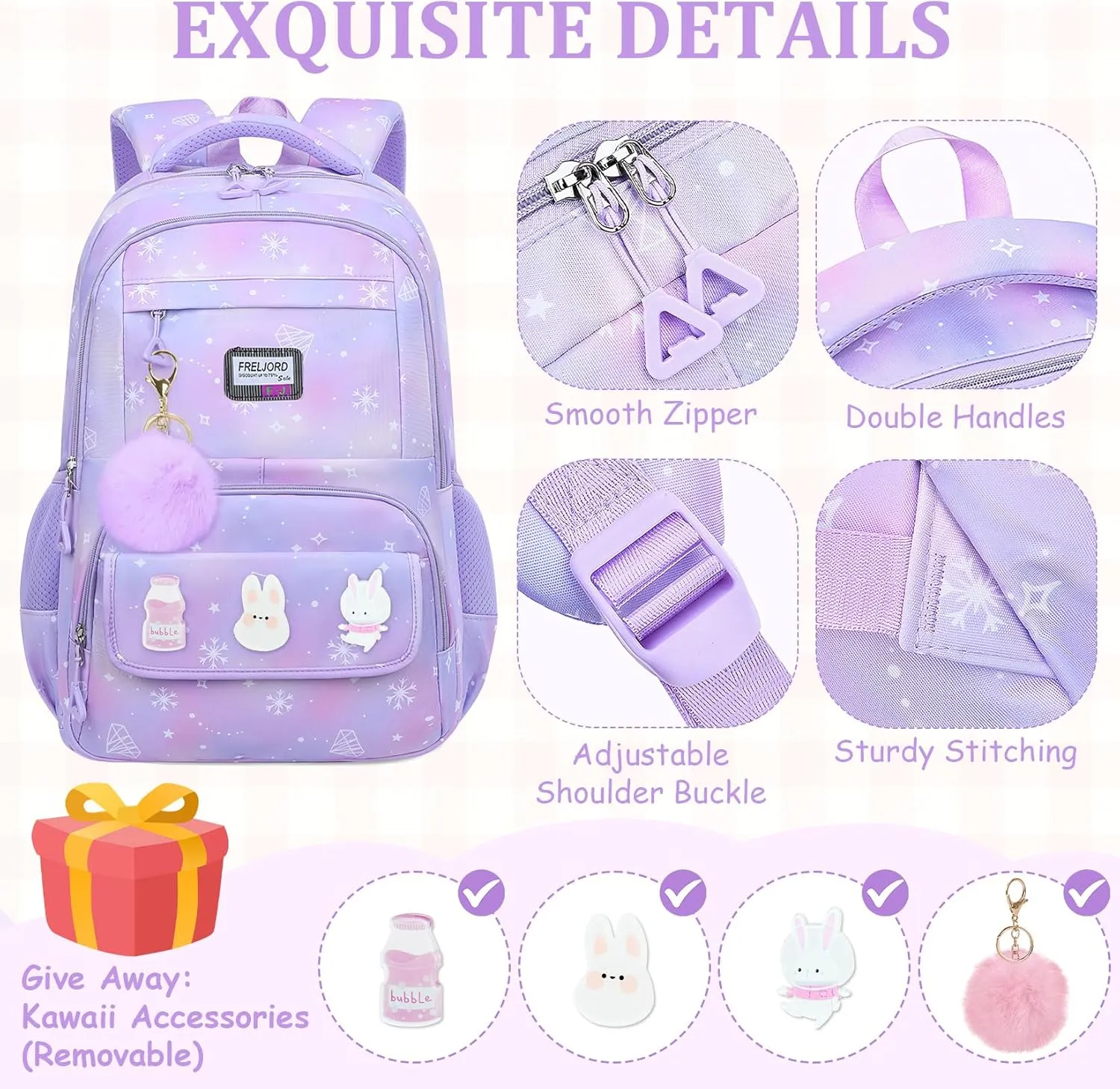 Kids Backpacks for Girls - Cute Girls Backpack for Elementary, Middle and High School Students - Lightweight 18" Bookbag for Travel and Daily Use