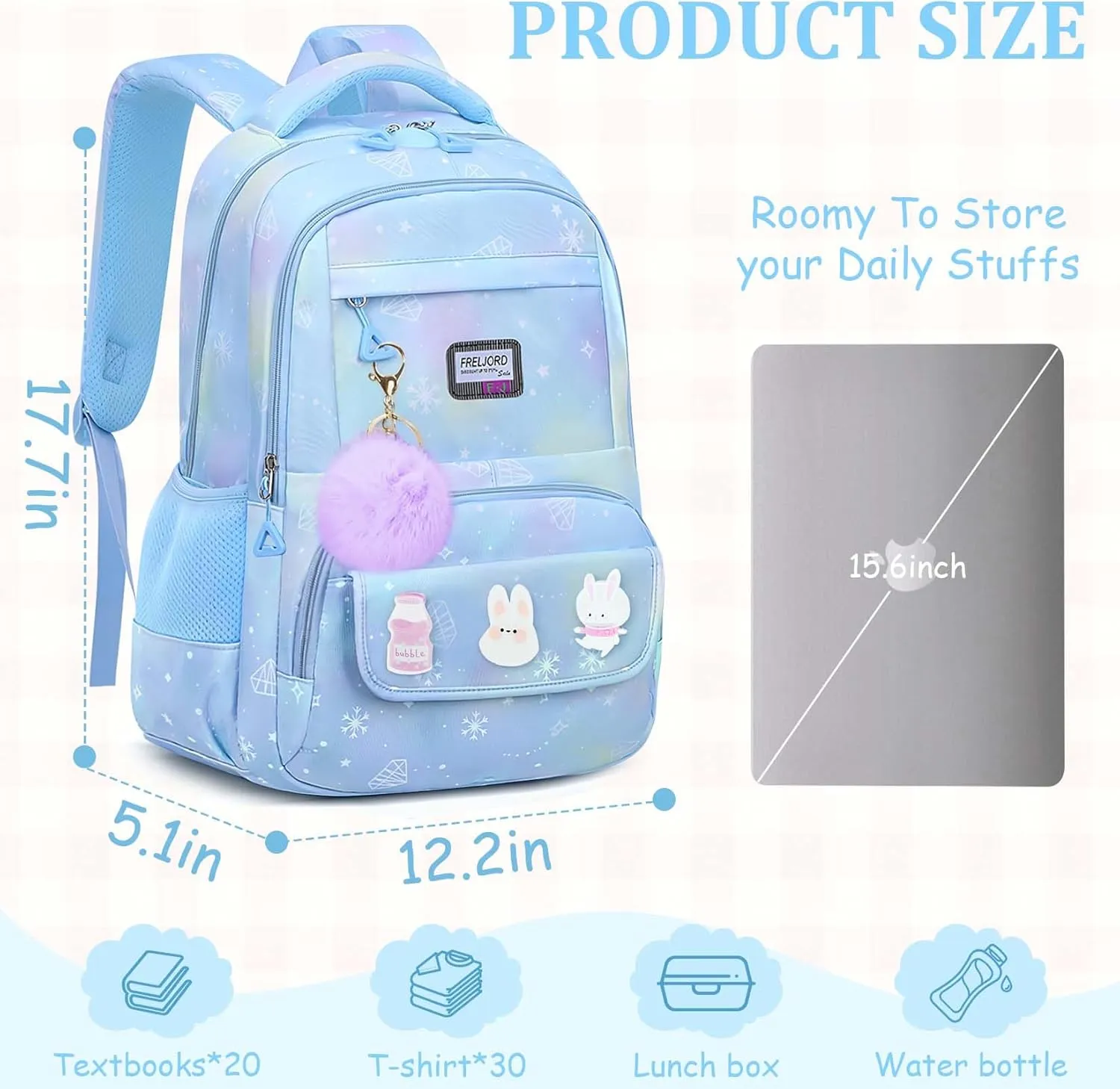 Kids Backpacks for Girls - Cute Girls Backpack for Elementary, Middle and High School Students - Lightweight 18" Bookbag for Travel and Daily Use