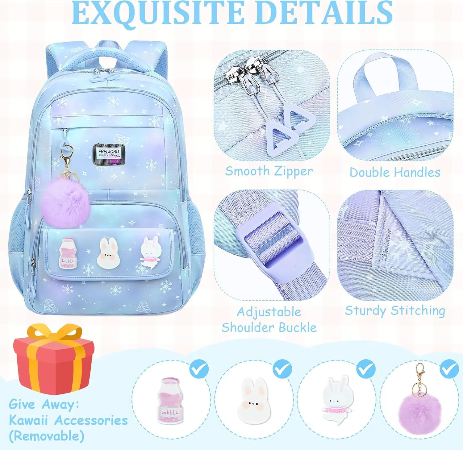 Kids Backpacks for Girls - Cute Girls Backpack for Elementary, Middle and High School Students - Lightweight 18" Bookbag for Travel and Daily Use