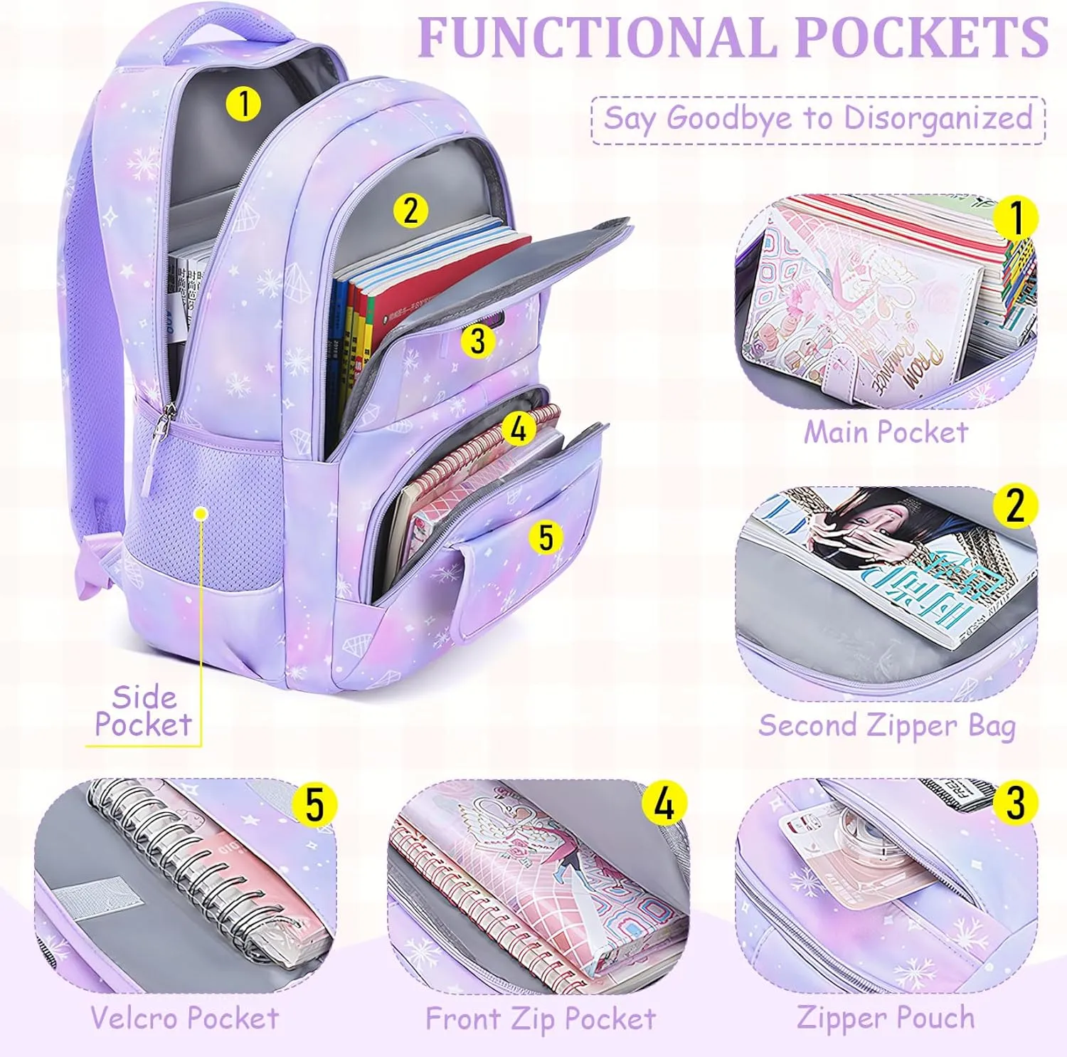 Kids Backpacks for Girls - Cute Girls Backpack for Elementary, Middle and High School Students - Lightweight 18" Bookbag for Travel and Daily Use