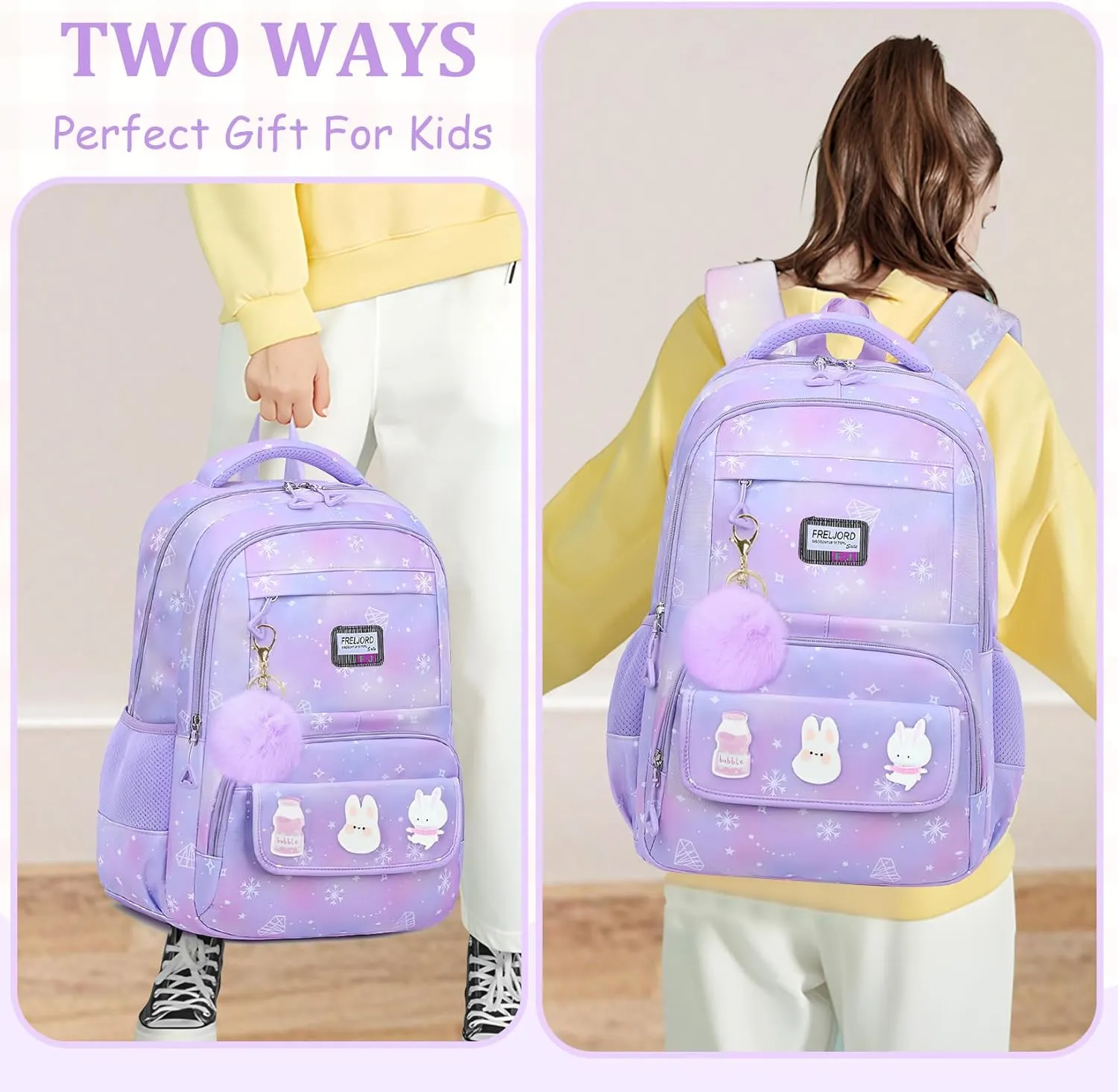 Kids Backpacks for Girls - Cute Girls Backpack for Elementary, Middle and High School Students - Lightweight 18" Bookbag for Travel and Daily Use