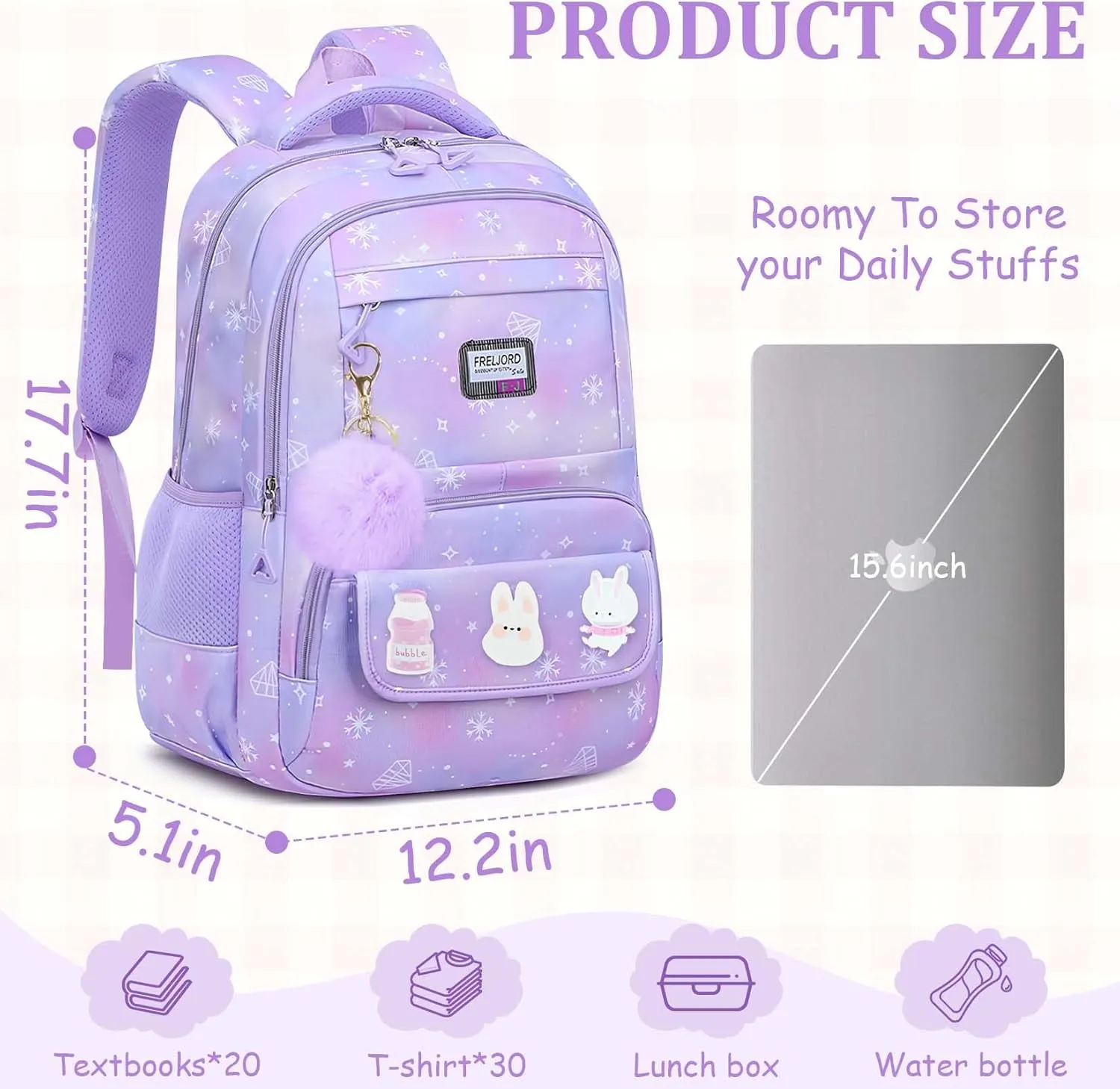 Kids Backpacks for Girls - Cute Girls Backpack for Elementary, Middle and High School Students - Lightweight 18" Bookbag for Travel and Daily Use