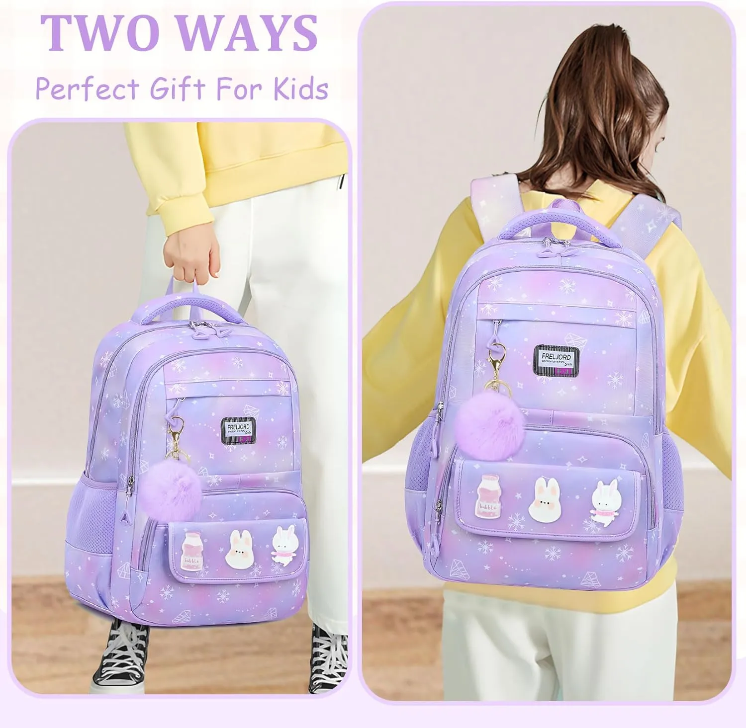 Kids Backpacks for Girls - Cute Girls Backpack for Elementary, Middle and High School Students - Lightweight 18" Bookbag for Travel and Daily Use