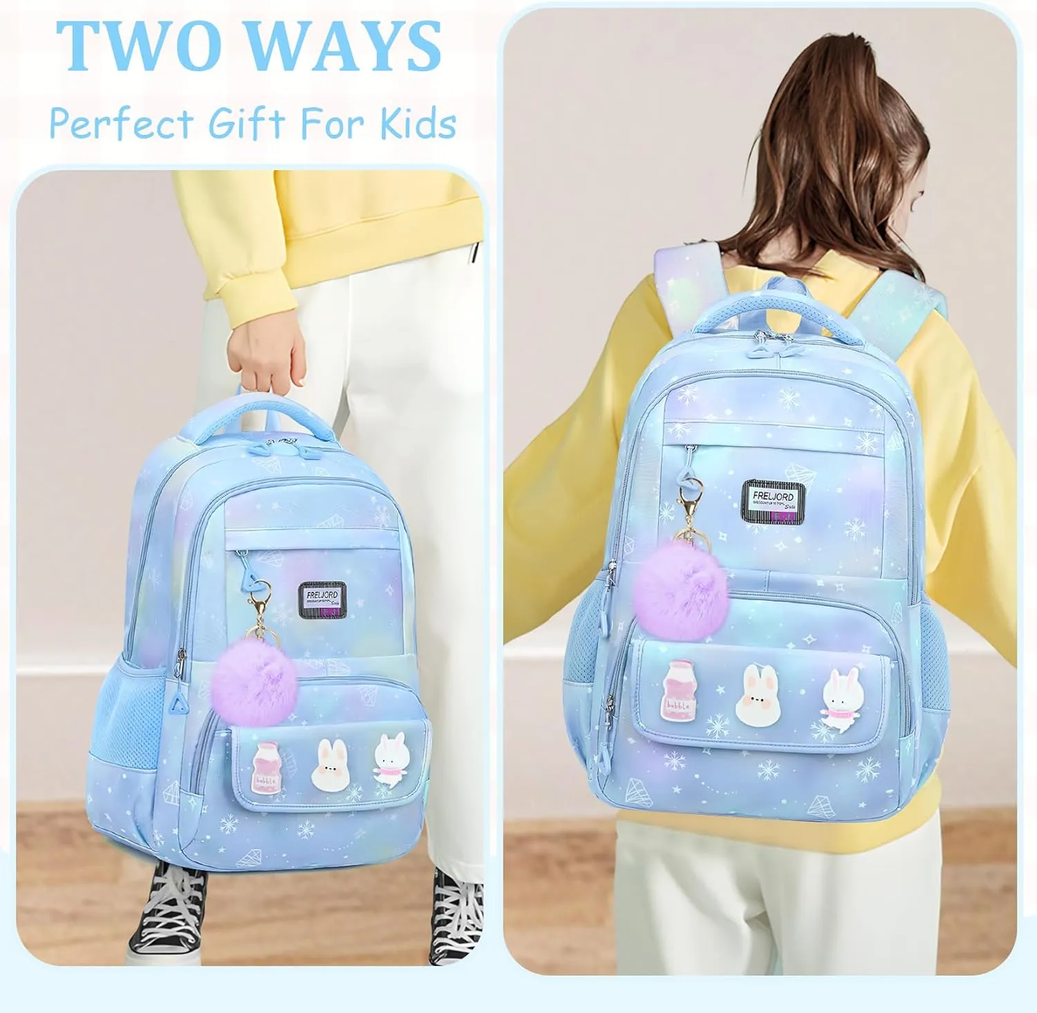 Kids Backpacks for Girls - Cute Girls Backpack for Elementary, Middle and High School Students - Lightweight 18" Bookbag for Travel and Daily Use