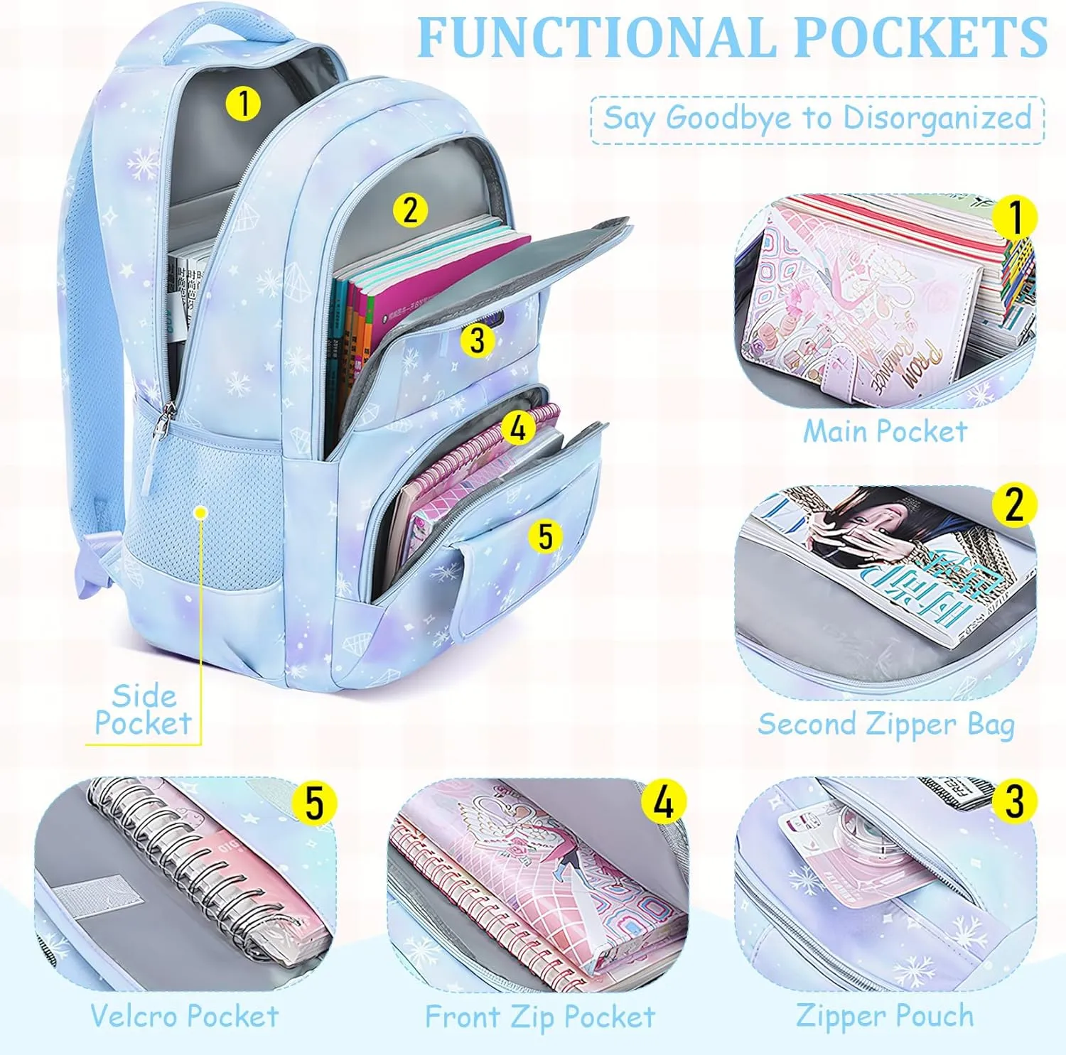 Kids Backpacks for Girls - Cute Girls Backpack for Elementary, Middle and High School Students - Lightweight 18" Bookbag for Travel and Daily Use