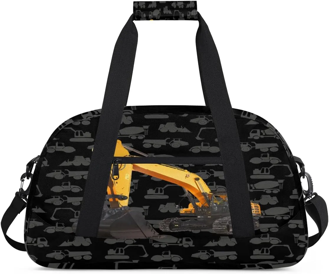 Kids Duffel Bag Cute Truck Excavator Pattern,Sport Gym Bag for Boys Girls,Weekender Overnight Tote Bag Carry On Duffel Bag