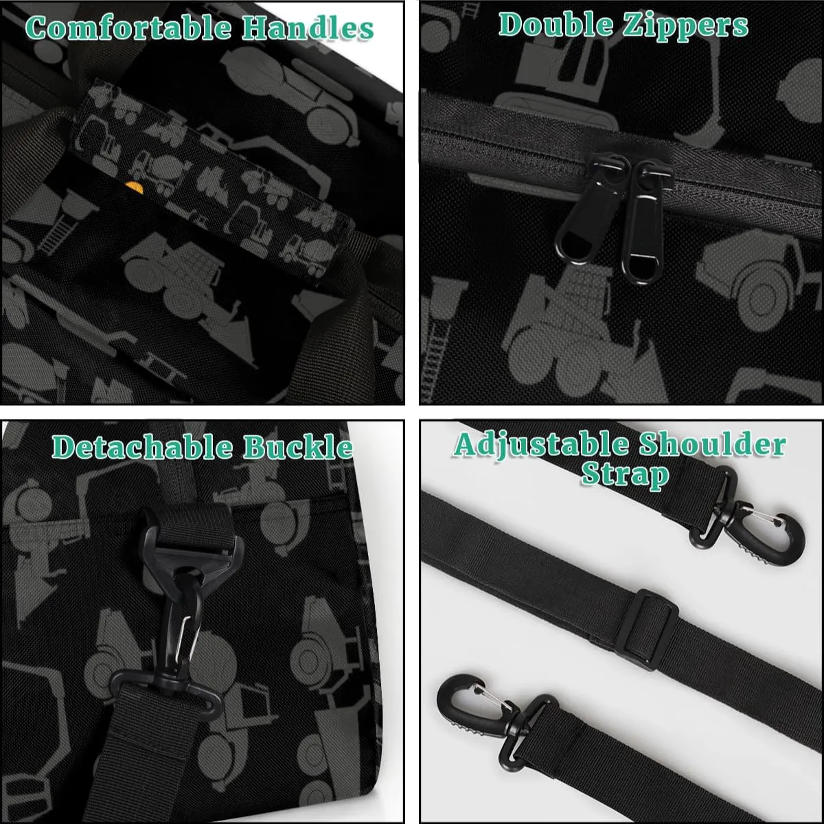 Kids Duffel Bag Cute Truck Excavator Pattern,Sport Gym Bag for Boys Girls,Weekender Overnight Tote Bag Carry On Duffel Bag