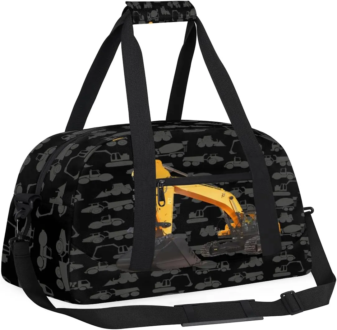 Kids Duffel Bag Cute Truck Excavator Pattern,Sport Gym Bag for Boys Girls,Weekender Overnight Tote Bag Carry On Duffel Bag