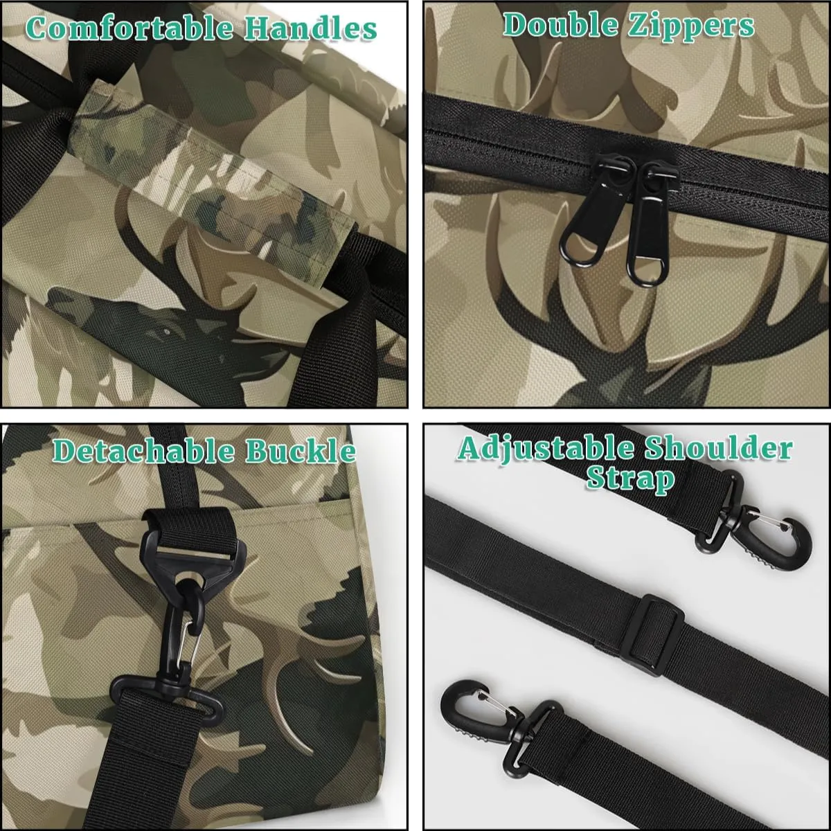 Kids Duffel Bag Military Camo Camouflage Deer,Sport Gym Bag for Boys Girls,Weekender Overnight Tote Bag Carry On Duffel Bag,L