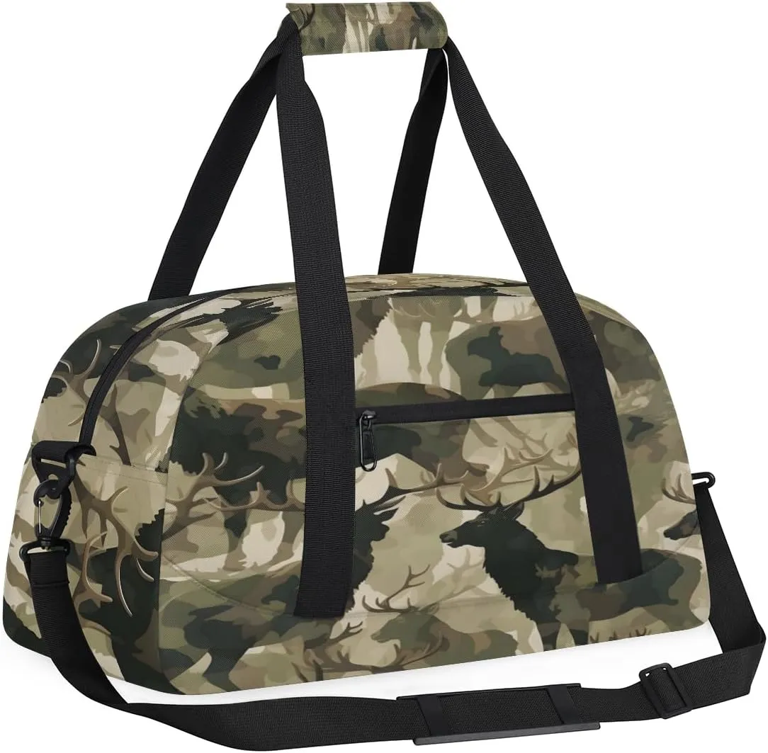 Kids Duffel Bag Military Camo Camouflage Deer,Sport Gym Bag for Boys Girls,Weekender Overnight Tote Bag Carry On Duffel Bag,L