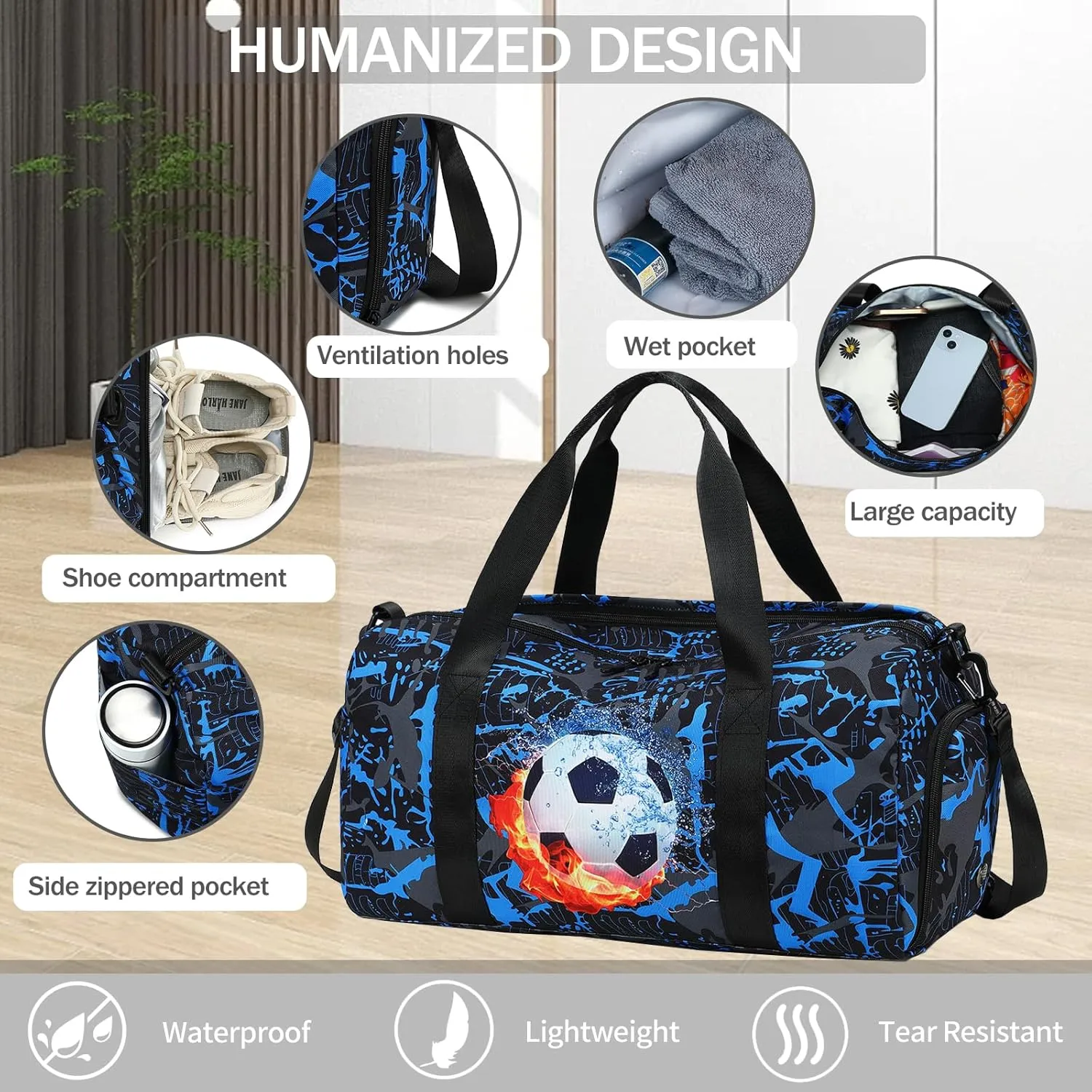 Kids Duffle Bag Girls Overnight Travel Sport Gym Bag Weekender Carry On Shoulder Bag with Shoe Compartment & Wet Pocket
